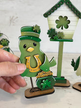 Load image into Gallery viewer, Birds St. Patrick's Day Standing File SVG, Glowforge, Birdhouse, Clover, Gold, Tiered Tray LuckyHeartDesignsCo