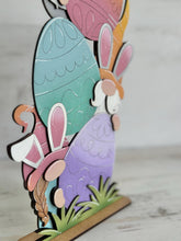 Load image into Gallery viewer, Easter Gnome Peeking Egg Standing File SVG, Glowforge Bunny, Tiered Tray, LuckyHeartDesignsCo