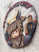 Load image into Gallery viewer, Highland Kitchen Door Hanger File SVG, Baking, Chef, Cow, Farm Glowforge, LuckyHeartDesignsCo