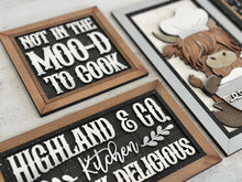 Load image into Gallery viewer, Highland Kitchen Sign Bundle Set Farm File SVG, Glowforge Farmhouse, Baking, Chef, Cow, Cook, LuckyHeartDesignsCo