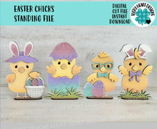 Load image into Gallery viewer, Easter Chicks Tiered Tray Standing File SVG, Glowforge, Birds, Bunny, Egg, Carrot, Nerdy, Egg Hunt, LuckyHeartDesignsCo