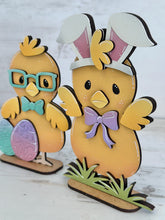 Load image into Gallery viewer, Easter Chicks Tiered Tray Standing File SVG, Glowforge, Birds, Bunny, Egg, Carrot, Nerdy, Egg Hunt, LuckyHeartDesignsCo