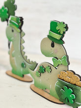 Load image into Gallery viewer, Dinosaur St. Patrick's Day Standing File SVG TINY, Lucky, Clover, Leprechaun, Glowforge LuckyHeartDesignsCo