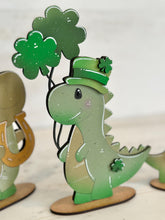 Load image into Gallery viewer, Dinosaur St. Patrick's Day Standing File SVG TINY, Lucky, Clover, Leprechaun, Glowforge LuckyHeartDesignsCo