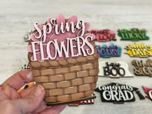 Load image into Gallery viewer, TINY Word Bundle Flower Basket Interchangeable File SVG, Seasonal, Holiday, Spring, Summer, Fall Tiered Tray, Glowforge, LuckyHeartDesignsCo