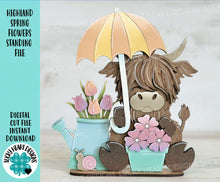 Load image into Gallery viewer, Highland Spring Flowers Standing File SVG, Glowforge, Umbrella, Cow, Farm, Tiered Tray LuckyHeartDesignsCo