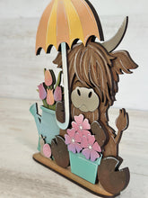 Load image into Gallery viewer, Highland Spring Flowers Standing File SVG, Glowforge, Umbrella, Cow, Farm, Tiered Tray LuckyHeartDesignsCo