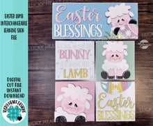 Load image into Gallery viewer, Easter Lamb Interchangeable Leaning Sign File SVG, Glowforge Tiered Tray, Blessings, Egg, Bunny, Spring, LuckyHeartDesignsCo