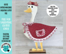 Load image into Gallery viewer, Goose Animal Hats Interchangeable Valentine Outfit File SVG, Duck, Outfits, Seasonal, Holiday, Love, Heart Glowforge, LuckyHeartDesignsCo