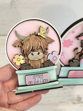 Load image into Gallery viewer, Spring Flowers Highland Cow Snow Globe Interchangeable File SVG, TINY, Glowforge, Cow, Daisy, Farm, Tiered Tray LuckyHeartDesignsCo