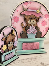 Load image into Gallery viewer, Spring Flowers Highland Cow Snow Globe Interchangeable File SVG, TINY, Glowforge, Cow, Daisy, Farm, Tiered Tray LuckyHeartDesignsCo