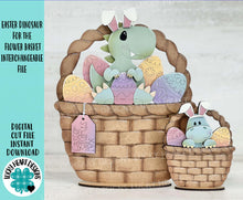 Load image into Gallery viewer, Easter Dinosaur For The Flower Basket Interchangeable File SVG, TINY Egg, Bunny, T-rex, Tiered Tray Glowforge LuckyHeartDesignsCo