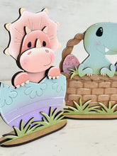 Load image into Gallery viewer, Dinosaur Easter Standing File SVG, Glowforge, Egg, Triceratops, T-rex, Dino Bunny, LuckyHeartDesignsCo