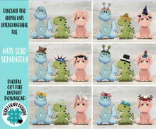 Load image into Gallery viewer, Dinosaur Trio Animal Hats Interchangeable File SVG, T-rex, Triceratops , Brachiosaurus , Holiday, Glowforge, LuckyHeartDesignsCo