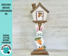 Load image into Gallery viewer, Easter Bunny for the Birdhouse Interchangeable File SVG, Spring, Egg, Carrot Seasonal, Holiday Shapes, Glowforge, Laser, LuckyHeartDesignsCo