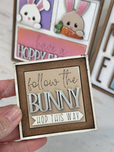 Load image into Gallery viewer, Easter Bunny MINI Interchangeable Leaning Sign File SVG, Nerdy, Glasses, Egg, Tiered Tray Glowforge, LuckyHeartDesignsCo