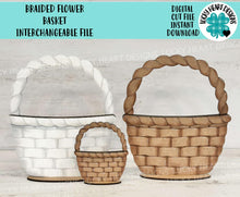 Load image into Gallery viewer, Braided Flower Basket Interchangeable (Original and TINY) File SVG, Seasonal, Holiday, Picnic, Tiered Tray, Glowforge, LuckyHeartDesignsCo