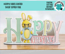 Load image into Gallery viewer, Hoppy Vibes Easter Shelf Sitter Sign File SVG, Glowforge, Tiered Tray, Egg, Carrot, Nerdy Bunny, Egg Hunt, LuckyHeartDesignsCo
