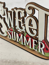 Load image into Gallery viewer, Sweet Summer Watermelon Shelf Sitter Sign File SVG, Tiered Tray Glowforge, LuckyHeartDesignsCo