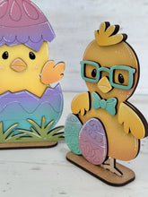 Load image into Gallery viewer, Easter Chicks Tiered Tray Standing File SVG, Glowforge, Birds, Bunny, Egg, Carrot, Nerdy, Egg Hunt, LuckyHeartDesignsCo