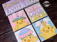 Load image into Gallery viewer, Easter Chick Interchangeable Leaning Sign File SVG, Glowforge Tiered Tray, Egg, Spring, LuckyHeartDesignsCo