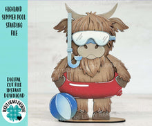 Load image into Gallery viewer, Highland Summer Pool Standing File SVG, Glowforge, Swim, Cow, Farm, Beach, Tiered Tray LuckyHeartDesignsCo