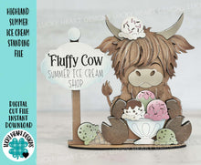 Load image into Gallery viewer, Highland Summer Ice Cream Standing File SVG, Glowforge, Cow, Farm, Beach, Tiered Tray LuckyHeartDesignsCo