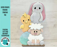 Load image into Gallery viewer, Easter Friends Stacking Standing File SVG, Glowforge, Chick, Bunny, Lamb, Spring, Floppy Ear, Egg Hunt, LuckyHeartDesignsCo
