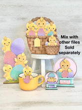 Load image into Gallery viewer, Chicks Easter Peeking Standing File SVG, Glowforge, Bird, Spring, Bunny, Egg Hunt, LuckyHeartDesignsCo