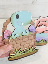 Load image into Gallery viewer, Dinosaur Easter Standing File SVG, Glowforge, Egg, Triceratops, T-rex, Dino Bunny, LuckyHeartDesignsCo