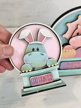 Load image into Gallery viewer, Easter Dinosaur Snow Globe Interchangeable File SVG, TINY Glowforge, Spring, Triceratops, T-rex, Bunny, Eggs Tiered Tray LuckyHeartDesignsCo