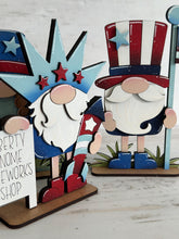 Load image into Gallery viewer, July Fireworks Gnome Tiered Tray File SVG, America, USA, Fourth, Flag, Statue of Liberty, Holiday Decor, Glowforge, LuckyHeartDesignsCo