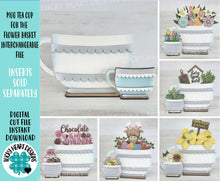 Load image into Gallery viewer, Mug Tea Cup Flower Basket Interchangeable (Original and TINY) File SVG, Coffee Seasonal Holiday Tiered Tray, Glowforge, LuckyHeartDesignsCo