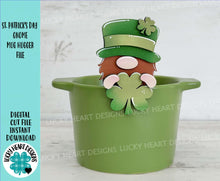 Load image into Gallery viewer, Gnome St. Patrick's Day Mug Hugger File SVG, Glowforge Tiered Tray, Leprechaun, lucky, Clover, Decor, Holiday, Topper, LuckyHeartDesignsCo
