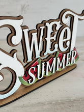 Load image into Gallery viewer, Sweet Summer Watermelon Shelf Sitter Sign File SVG, Tiered Tray Glowforge, LuckyHeartDesignsCo