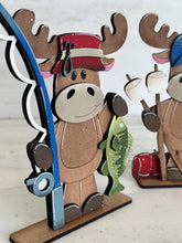 Load image into Gallery viewer, Moose Standing Camping Fishing File SVG, Glowforge, S'mores, Adventure, Outdoors, Campfire, Tiered Tray LuckyHeartDesignsCo