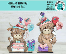 Load image into Gallery viewer, Highland Birthday Standing File SVG, TINY, Cow, Holiday, Celebrate Tiered Tray, Glowforge, LuckyHeartDesignsCo