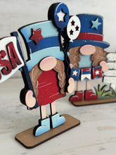 Load image into Gallery viewer, July Fireworks Gnome Tiered Tray File SVG, America, USA, Fourth, Flag, Statue of Liberty, Holiday Decor, Glowforge, LuckyHeartDesignsCo