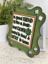 Load image into Gallery viewer, Friends Clover Interchangeable Leaning Sign File SVG, Glowforge, Frame, Backer, St. Patrick's Day, LuckyHeartDesignsCo