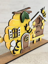 Load image into Gallery viewer, Honey Bee Standing Houses File SVG, tiered tray Glowforge, Beehive, Bumble, LuckyHeartDesignsCo