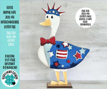 Load image into Gallery viewer, Goose Animal Hats July 4th Interchangeable Outfit File SVG, America, Star, Liberty, USA Shirt Seasonal Holiday Glowforge LuckyHeartDesignsCo