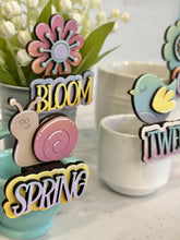 Load image into Gallery viewer, Spring Mug Hugger Bundle File SVG, Glowforge, Flower, Bird, Snail, Floral, Tiered Tray, Tray Decor, Plant Topper, Gift, LuckyHeartDesignsCo