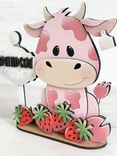 Load image into Gallery viewer, Spotted Cow Dairy Farm Standing File SVG, Strawberry, Pink Cow, Milk, Tiered Tray Glowforge, LuckyHeartDesignsCo
