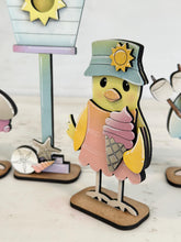 Load image into Gallery viewer, Summer Bird Standing File SVG, Glowforge, Pool, Beach, Sun, S'mores, Swimming, Tweet, Tiered Tray, Birdhouse, LuckyHeartDesignsCo