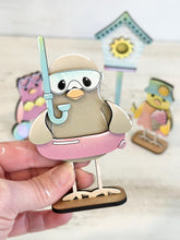 Load image into Gallery viewer, Summer Bird Standing File SVG, Glowforge, Pool, Beach, Sun, S'mores, Swimming, Tweet, Tiered Tray, Birdhouse, LuckyHeartDesignsCo