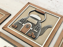 Load image into Gallery viewer, Coffee House Wall Sign Set File SVG, Glowforge, Bundle Coffee Mug, Pot, Cups, Door Hanger, LuckyHeartDesignsCo