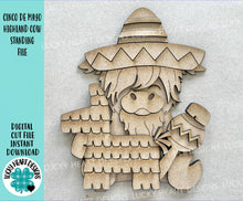 Load image into Gallery viewer, Cinco De Mayo Highland Cow Flowers Standing File SVG, Glowforge, Fiesta, Piñata, Farm, Tiered Tray LuckyHeartDesignsCo