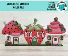 Load image into Gallery viewer, Strawberry Standing Houses File SVG, Glowforge, Summer, Spring, Fruit, Cupcake, LuckyHeartDesignsCo