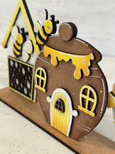 Load image into Gallery viewer, Honey Bee Standing Houses File SVG, tiered tray Glowforge, Beehive, Bumble, LuckyHeartDesignsCo