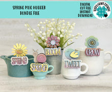 Load image into Gallery viewer, Spring Mug Hugger Bundle File SVG, Glowforge, Flower, Bird, Snail, Floral, Tiered Tray, Tray Decor, Plant Topper, Gift, LuckyHeartDesignsCo